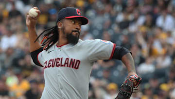 Cleveland Guardians relief pitcher Emmanuel Clase (48) pitches against the Pittsburgh Pirates during the ninth inning at PNC Park. 