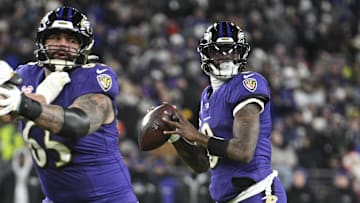 Baltimore Ravens quarterback Lamar Jackson (8) throws from the pocket during the second half against the Pittsburgh Steelers at M&T Bank Stadium. 