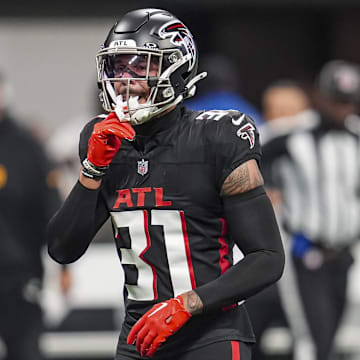 Sep 8, 2024; Atlanta, Georgia, USA; Atlanta Falcons safety Justin Simmons (31) on the field during the game against the Pittsburgh Steelers at Mercedes-Benz Stadium. Mandatory Credit: Dale Zanine-Imagn Images