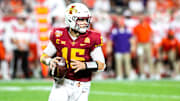 Iowa State quarterback Brock Purdy (15) rolls out to pass during a NCAA college football game in the Cheez-It Bowl against Clemson, Wednesday, Dec. 29, 2021, at Camping World Stadium in Orlando, Fla.

211228 Cheez It Bowl Extras 015 Jpg