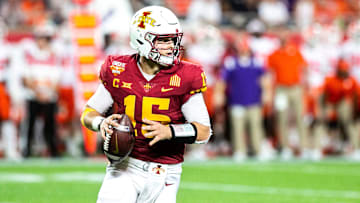 Iowa State quarterback Brock Purdy (15) rolls out to pass during a NCAA college football game in the Cheez-It Bowl against Clemson, Wednesday, Dec. 29, 2021, at Camping World Stadium in Orlando, Fla.

211228 Cheez It Bowl Extras 015 Jpg
