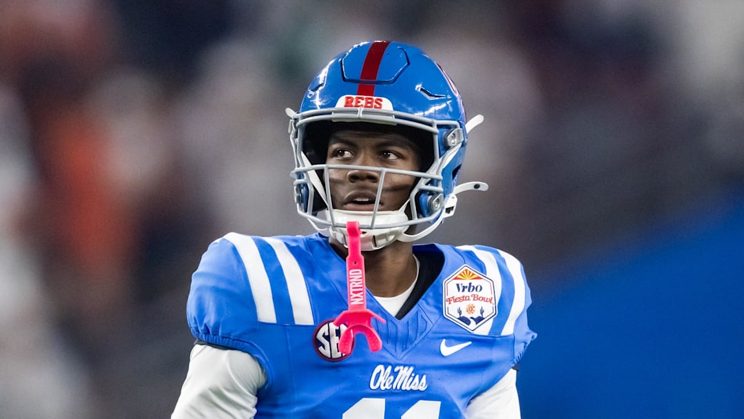 Jan 8, 2026; Glendale, AZ, USA; Mississippi Rebels wide receiver Deuce Alexander (11) against the Miami Hurricanes during the 2026 Fiesta Bowl and semifinal game of the College Football Playoff at State Farm Stadium. Mandatory Credit: Mark J. Rebilas-Imagn Images