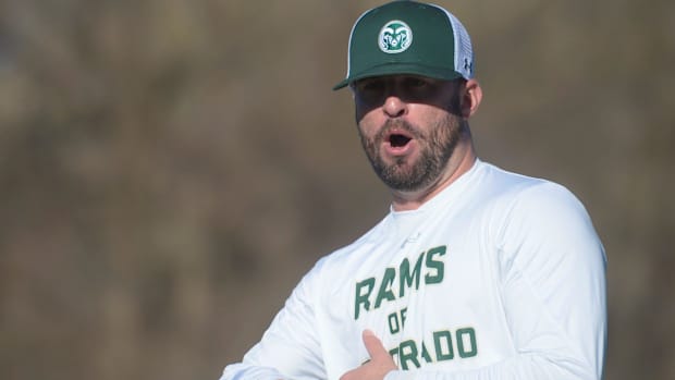 Colorado State football assistant coach Chad Savage at practice on Tuesday, April 11, 2023.Ftccsufootball0411savage