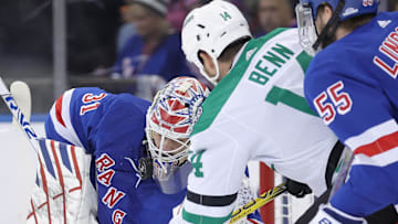 Feb 20, 2024; New York, New York, USA; New York Rangers goaltender Igor Shesterkin (31) makes a save