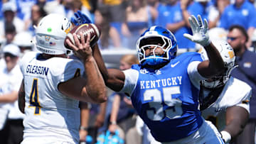 Kentucky’s Steven Soles Jr. tore the ball from Toledo’s Tucker Gleason hands Saturday afternoon at Kroger Field.
August 30, 2025