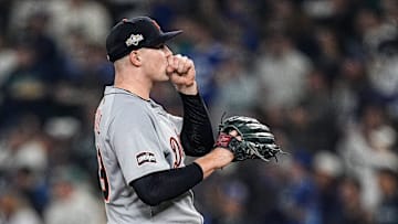 Tigers pitcher Tarik Skubal gets ready to pitch against Mariners during the third inning of ALDS Game 5 at T-Mobile Park in Seattle on Friday, Oct. 10, 2025.