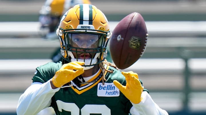 Green Bay Packers safety Xavier McKinney (29) is shown during organized team activities on May 29 in Green Bay, Wisconsin.