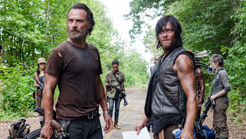 Christian Serratos as Rosita Espinosa, Andrew Lincoln as Rick Grimes, Sonequa Martin-Green as Sasha, Norman Reedus as Daryl Dixon and Melissa McBride as Carol Peletier - The Walking Dead