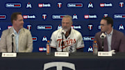 Derek Shelton at his introductory press conference with the Twins. 