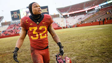 Iowa State's David Montgomery (32) walks off the field after ISU defeated Drake 27-24 during their football game at Jack Trice Stadium on Saturday, Dec. 1, 2018, in Ames.

1201 Isuvdrake 17 Jpg