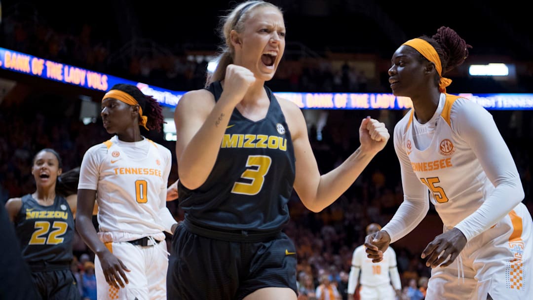 Missouri's Sophie Cunningham (3) celebrates after getting a turnover against Tennessee on Sunday, January 6, 2019.

Kns Ladymissouri 0107