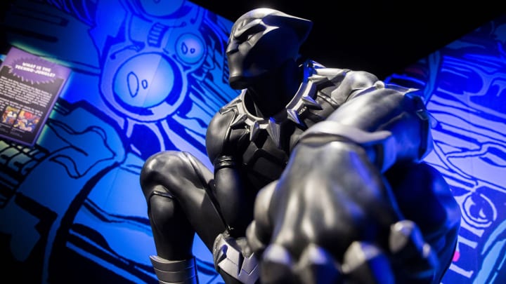 Close up with Black Panther inside the new 'Marvel: Universe of Super Heroes' exhibit at the Franklin Institute Friday, April 12, 2019 in Philadelphia, Pa