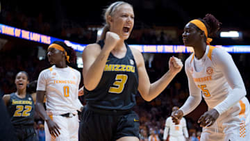Missouri's Sophie Cunningham (3) celebrates after getting a turnover against Tennessee on Sunday, January 6, 2019.

Kns Ladymissouri 0107