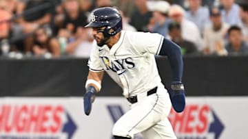 Tampa Bay Rays shortstop Jose Caballero (77) attempts to steal second base in the third inning against the Baltimore Orioles at George M. Steinbrenner Field. 