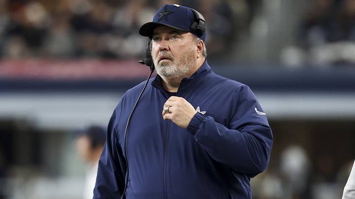 Jan 5, 2025; Arlington, Texas, USA;  Dallas Cowboys head coach Mike McCarthy looks on during the first half against the Washington Commanders at AT&T Stadium.