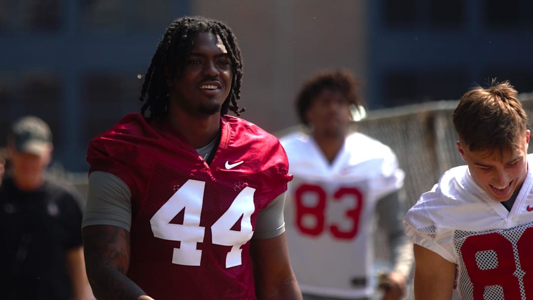 FSU football's Jaden Jones (left #44) and Camdon Friar (right #88) walks into the first spring practice of the spring season on Wednesday, March 19, 2025