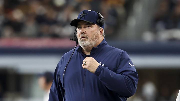 Jan 5, 2025; Arlington, Texas, USA;  Dallas Cowboys head coach Mike McCarthy looks on during the first half against the Washington Commanders at AT&T Stadium. Mandatory Credit: Kevin Jairaj-Imagn Images