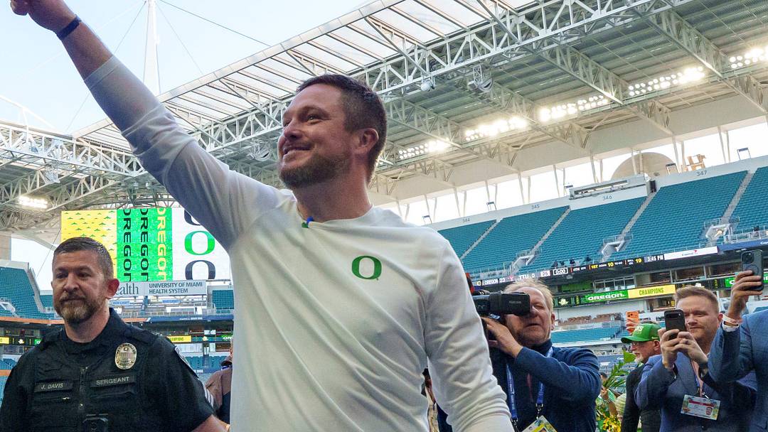 Oregon head coach Dan Lanning walks off the field as the Oregon Ducks take on the Texas Tech Red Raiders in the Orange Bowl on Jan. 1, 2026, at Hard Rock Stadium in Miami, Florida.