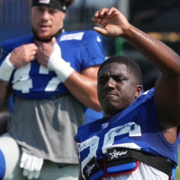 East Rutherford, NJ -- August 1, 2024 -- Running back Devin Singletary practicing today at training camp for the New York Giants.