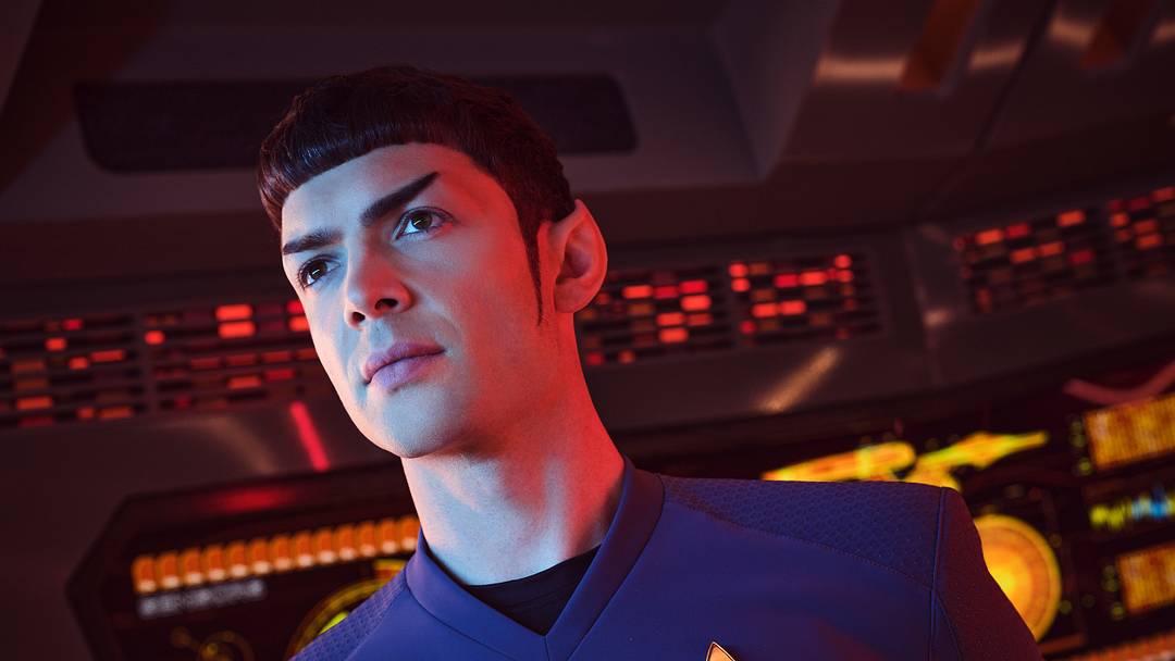 Pictured: Ethan Peck as Spock of the Paramount+ original series STAR TREK: STRANGE NEW WORLDS. Photo Cr: James Dimmock/Paramount+ ©2022 CBS Studios Inc. All Rights Reserved.