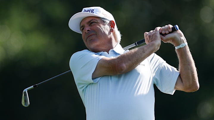 Fred Couples hits a shot during the first round of the 2025 Masters at Augusta National Golf Club
