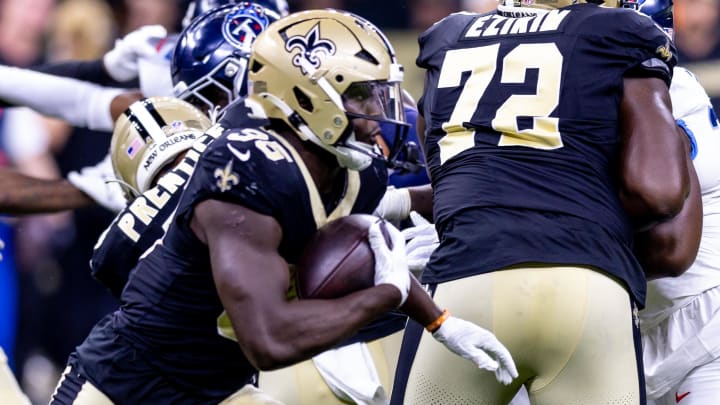 New Orleans Saints running back Jacob Kibodi (35) rushes against the Tennessee Titans