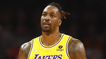 Apr 5, 2022; Phoenix, Arizona, USA; Los Angeles Lakers center Dwight Howard (39) against the Phoenix Suns at Footprint Center. Mandatory Credit: Mark J. Rebilas-Imagn Images