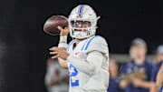 Sep 14, 2024; Winston-Salem, North Carolina, USA;  Mississippi Rebels quarterback Jaxson Dart (2) passes during the first half against the Wake Forest Demon Deacons at Allegacy Federal Credit Union Stadium. 