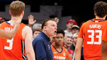 Feb 1, 2024; Columbus, Ohio, USA; Illinois Fighting Illini head coach Brad Underwood yells at