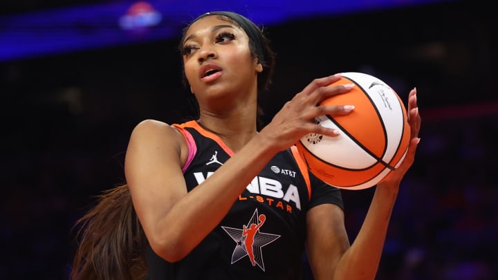 Jul 20, 2024; Phoenix, AZ, USA; Chicago Sky player Angel Reese during the WNBA All Star Game at Footprint Center. Mandatory Credit: Mark J. Rebilas-USA TODAY Sports