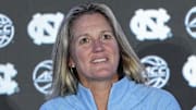 Oct 9, 2024; Charlotte, NC, USA;  North Carolina head coach Courtney Banghart during ACC Media Days at The Hilton Charlotte Uptown. Mandatory Credit: Jim Dedmon-Imagn Images