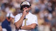 Oct 25, 2025; Atlanta, Georgia, USA; Georgia Tech Yellow Jackets head coach Brent Key on the sideline against the Syracuse Orange in the second quarter at Bobby Dodd Stadium at Hyundai Field. Mandatory Credit: Brett Davis-Imagn Images