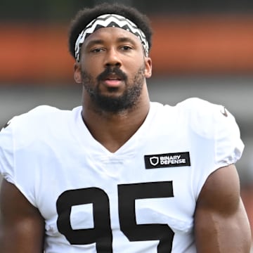 Cleveland Browns defensive end Myles Garrett (95) during training camp at CrossCountry Mortgage Campus.