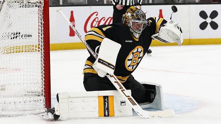 Mar 3, 2026; Boston, Massachusetts, USA; Boston Bruins goaltender Jeremy Swayman (1) makes a save off his houlder during the second period against the Pittsburgh Penguins at TD Garden. Mandatory Credit: Winslow Townson-Imagn Images Mar 3, 2026; Boston, Massachusetts, USA; Boston Bruins goaltender Jeremy Swayman (1) makes a save off his houlder during the second period against the Pittsburgh Penguins at TD Garden. Mandatory Credit: Winslow Townson-Imagn Images