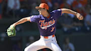Clemson junior Ethan Darden (39) pitches to South Carolina during the bottom of the first inning of the Reedy River Rivalry at Fluor Field in Greenville, S.C. Saturday, March 1, 2025.