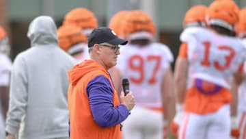 Clemson defensive coordinator Tom Allen during the football practice at the Allen N. Reeves Football Complex at Clemson University in Clemson, S.C. Wednesday, March 5, 2025.