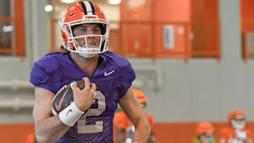 Clemson quarterback Cade Klubnik (2) during the football practice at the Allen N. Reeves Football Complex at Clemson University in Clemson, S.C. Monday, March 3, 2025.