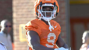 Clemson running back Gideon Davidson (9) during the first football practice at the Allen N. Reeves Football Complex at Clemson University in Clemson, S.C. Friday, February 28, 2025.