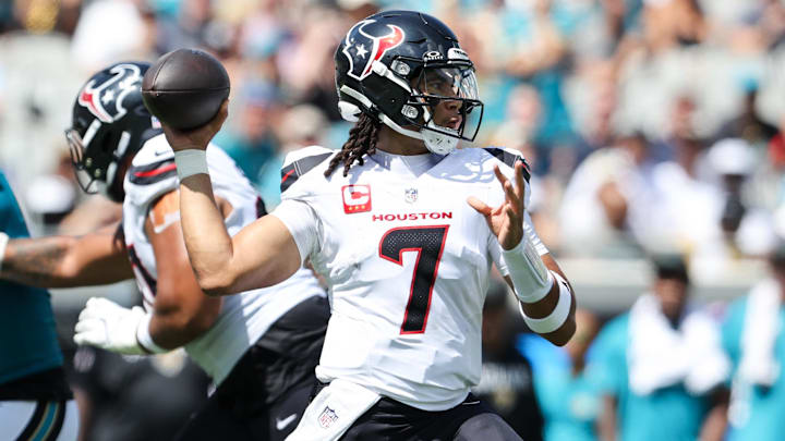 Texans quarterback C.J. Stroud threw four touchdowns passes against the Ravens on Sunday. Texans quarterback C.J. Stroud threw four touchdowns passes against the Ravens on Sunday.