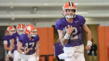 Clemson quarterback Cade Klubnik (2) during the football practice at the Allen N. Reeves Football Complex at Clemson University in Clemson, S.C. Monday, March 3, 2025.