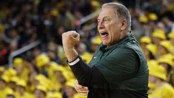 Feb 17, 2024; Ann Arbor, Michigan, USA;  Michigan State Spartans head coach Tom Izzo reacts in the first half against the Michigan Wolverines at Crisler Center. Mandatory Credit: Rick Osentoski-USA TODAY Sports