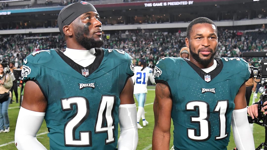 Former Philadelphia Eagles cornerback James Bradberry (24) and safety Kevin Byard (31) against the Dallas Cowboys at Lincoln Financial Field. 