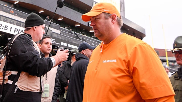 Nov 30, 2024; Nashville, Tennessee, USA; Tennessee Volunteers head coach Josh Heupel heads to the locker room after the win against the Vanderbilt Commodores at FirstBank Stadium. Mandatory Credit: Steve Roberts-Imagn Images Nov 30, 2024; Nashville, Tennessee, USA; Tennessee Volunteers head coach Josh Heupel heads to the locker room after the win against the Vanderbilt Commodores at FirstBank Stadium. Mandatory Credit: Steve Roberts-Imagn Images