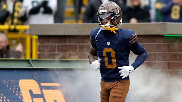 Green Bay Packers wide receiver Matthew Golden (0) runs onto the field before the game against the Carolina Panthers on Nov. 2, 2025, at Lambeau Field in Green Bay, Wis.