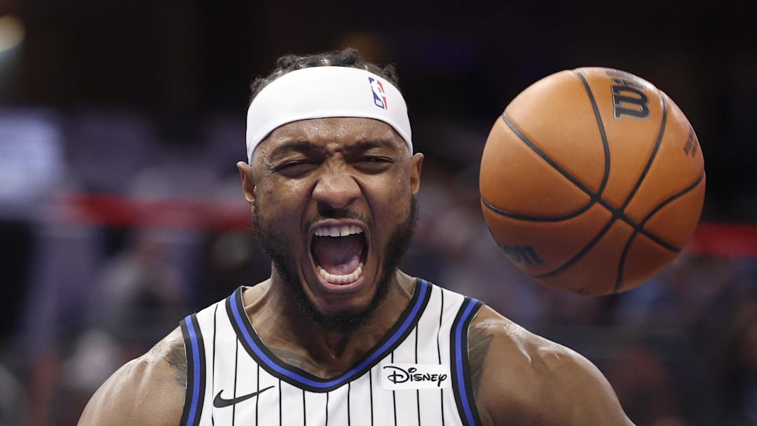 Orlando Magic center Wendell Carter Jr. reacts after a play against the Miami Heat.