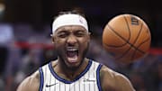 Orlando Magic center Wendell Carter Jr. reacts after a play against the Miami Heat.