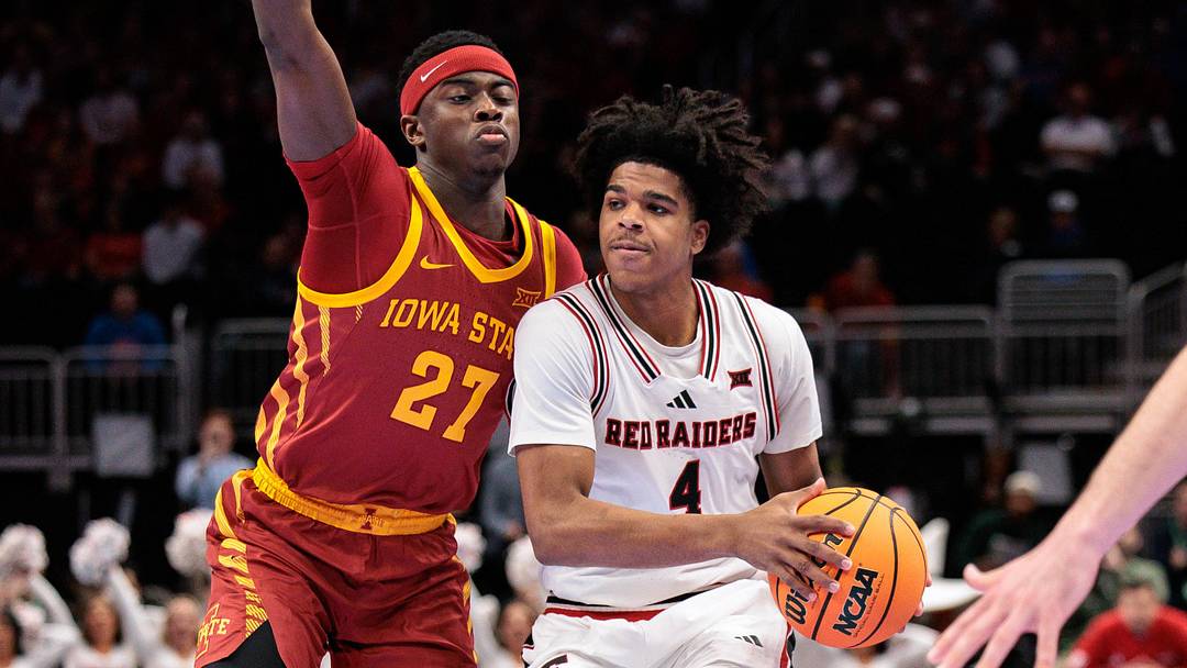 Mar 12, 2026; Kansas City, MO, USA; Texas Tech Red Raiders guard Christian Anderson (4) brings the ball up court around Iowa State Cyclones guard Killyan Toure (27) during the first half at T-Mobile Center. Mandatory Credit: William Purnell-Imagn Imagess Mar 12, 2026; Kansas City, MO, USA; Texas Tech Red Raiders guard Christian Anderson (4) brings the ball up court around Iowa State Cyclones guard Killyan Toure (27) during the first half at T-Mobile Center. Mandatory Credit: William Purnell-Imagn Imagess