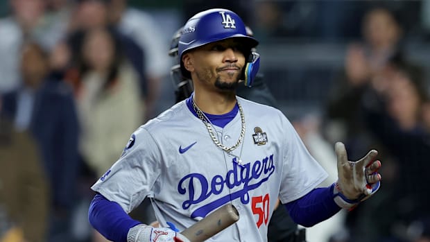 Dodgers’ Mookie Betts reacts after striking out in Game 4 of the 2024 World Series