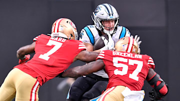 San Francisco 49ers cornerback Charvarius Ward (7) and linebacker Dre Greenlaw (57)