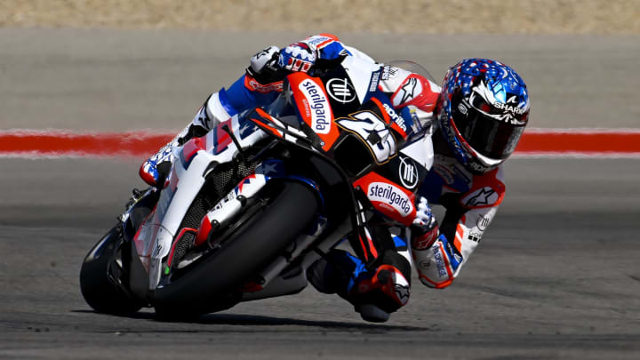 Apr 12, 2024; Austin, TX, USA; Raul Fernandez (25) of Spain and Trackhouse Racing during practice for the MotoGP Grand Prix of the Americas at Circuit of The Americas. Mandatory Credit: Jerome Miron-USA TODAY Sports